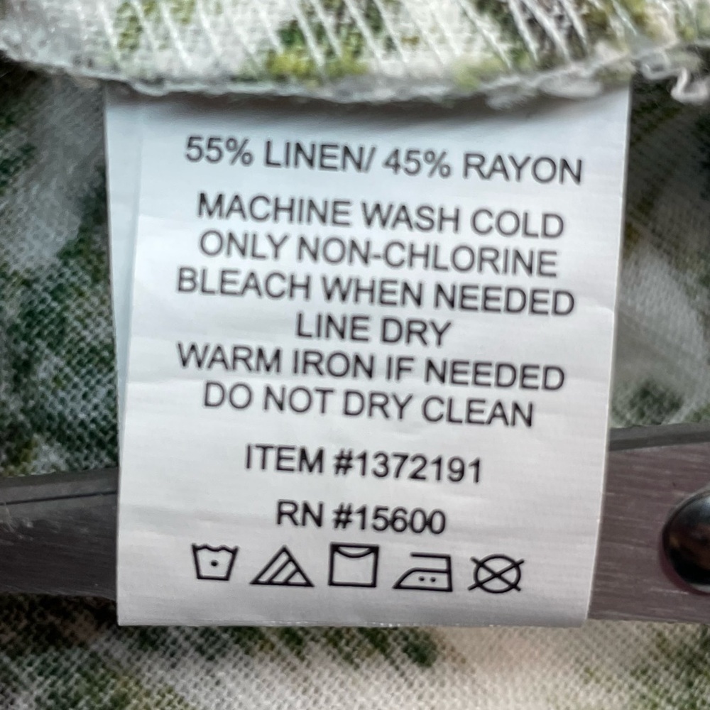BRIGGS Drawstring Shorts Linen Blend White/Green Palm Trees Size: S - Picture 7 of 10
